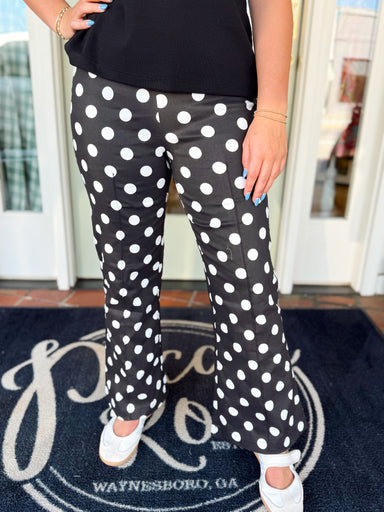 Cropped length black and white polka dot pants 