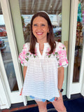 pink floral smocked top puff sleeve