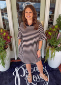 Black and taupe striped oversized dress with pockets