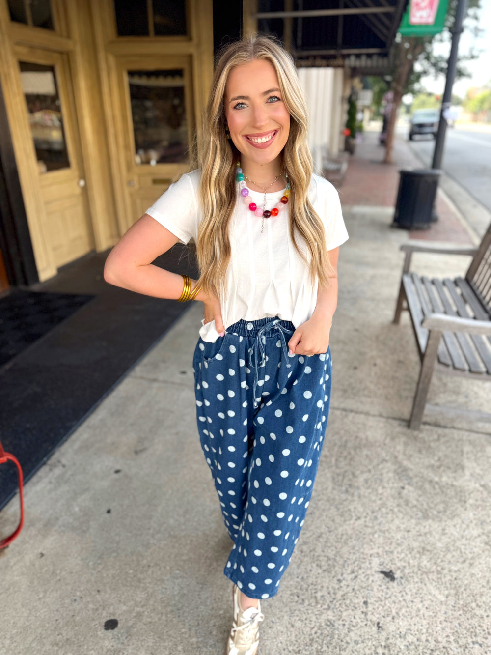 A white pleated swing top 