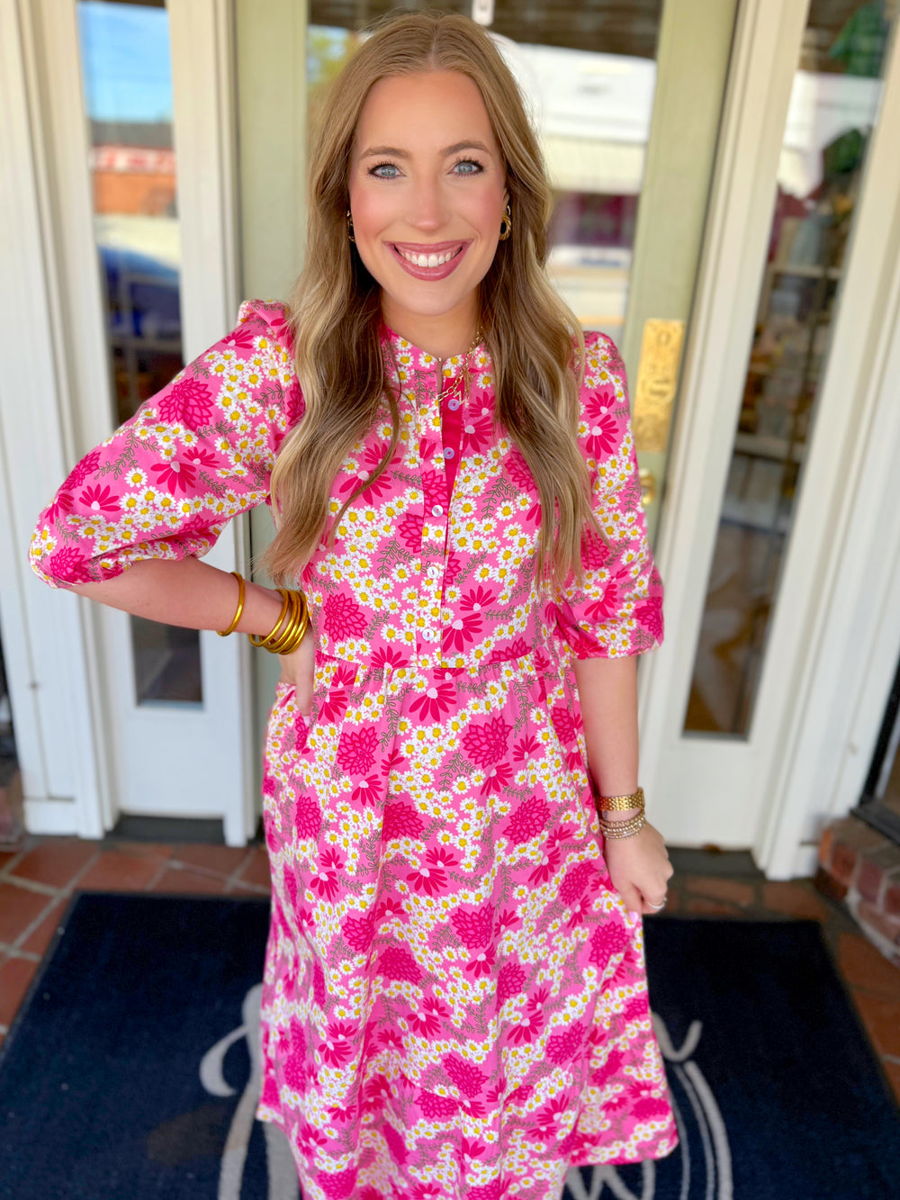 Pink floral midi dress by mary square 