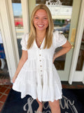 White babydoll button down front mini dress