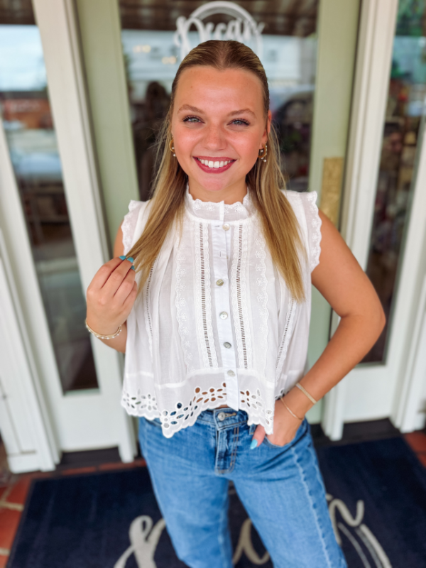 eyelet cotton sleeveless top