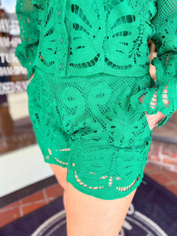 Lace shorts in green 