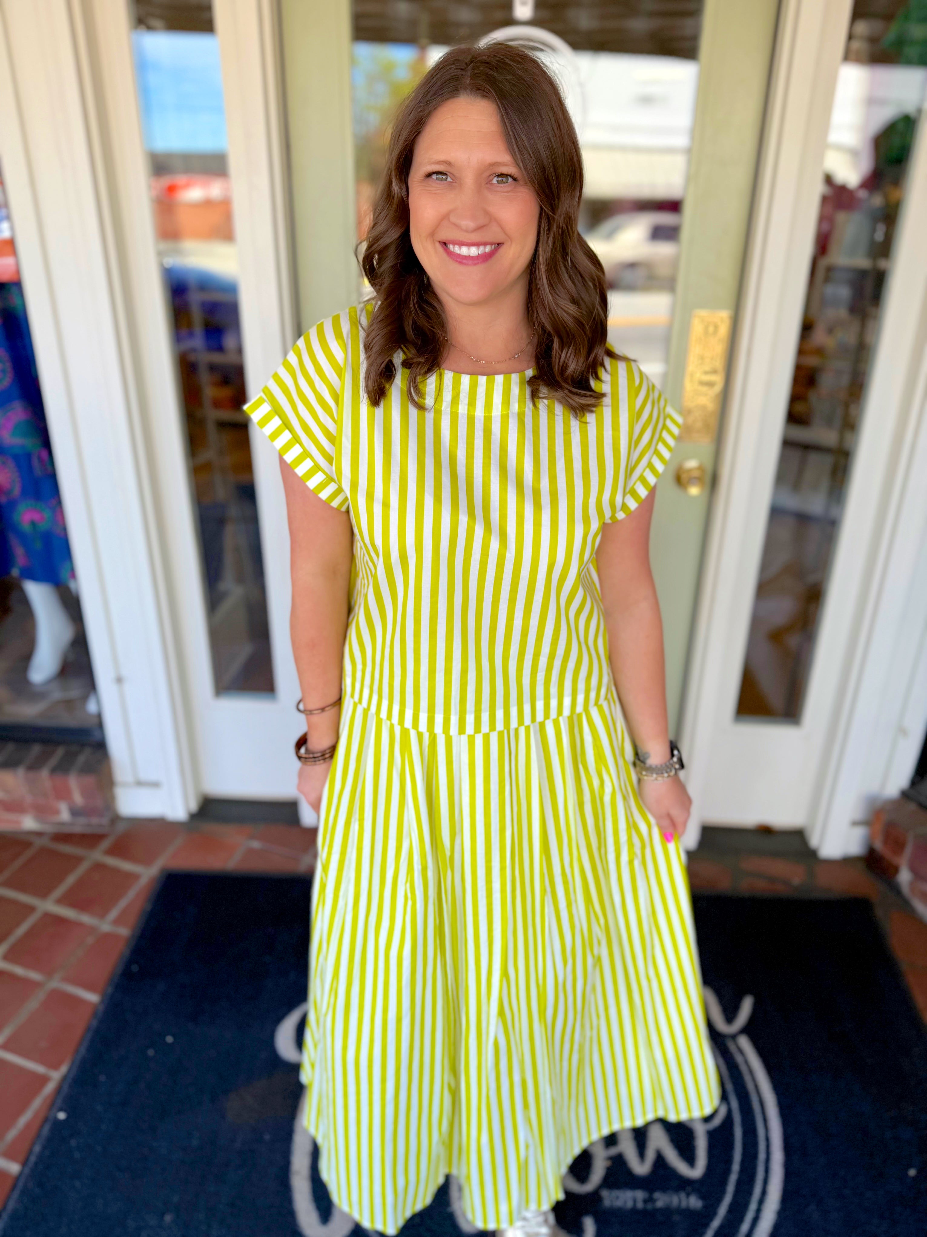 Chartreuse and white striped top 