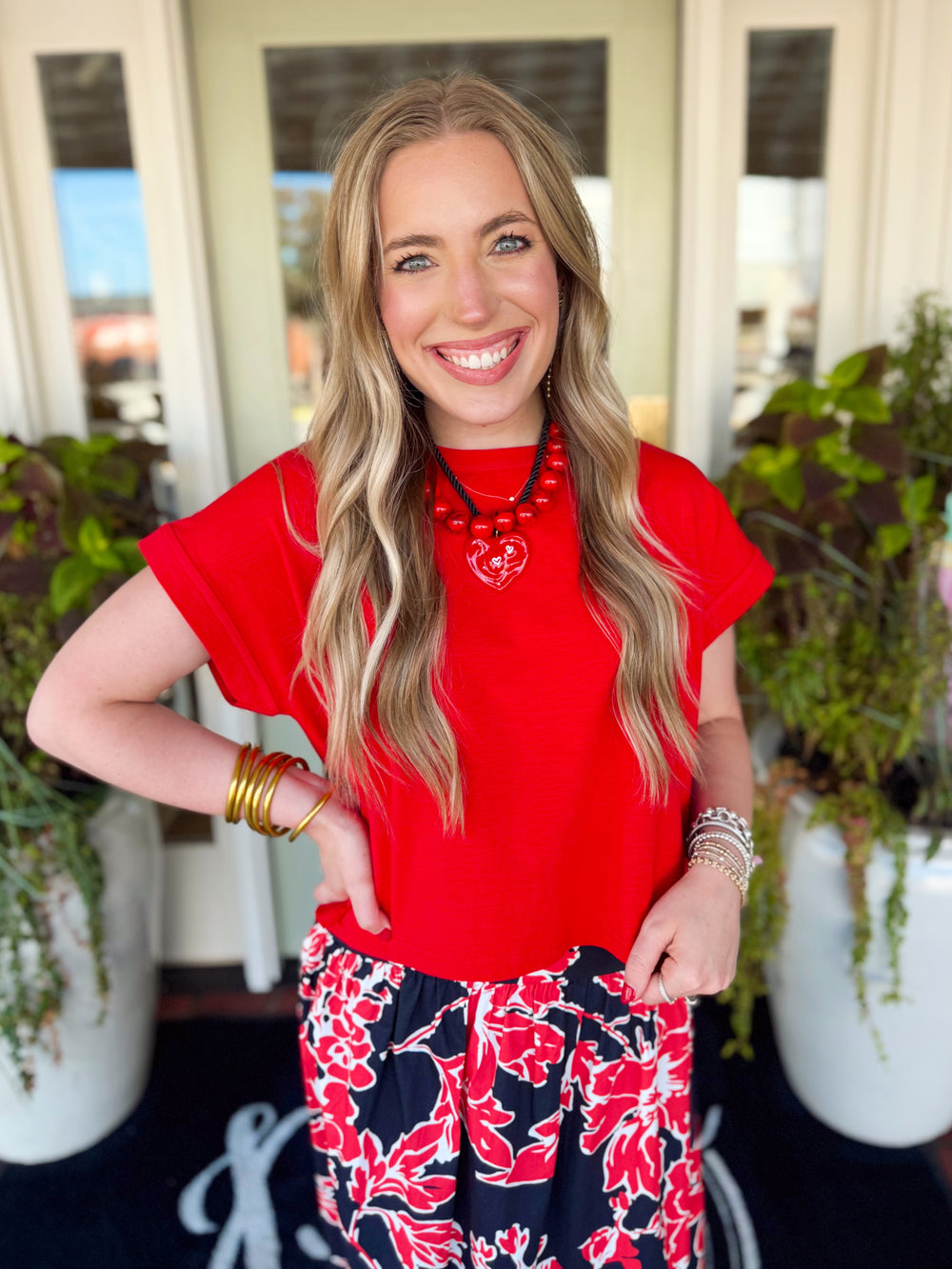 Red lightweight top with an open back 