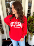 Red long sleeve Georgia Crewneck with Georgia Bulldogs on the front