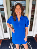 blue collar ruffle sleeve dress