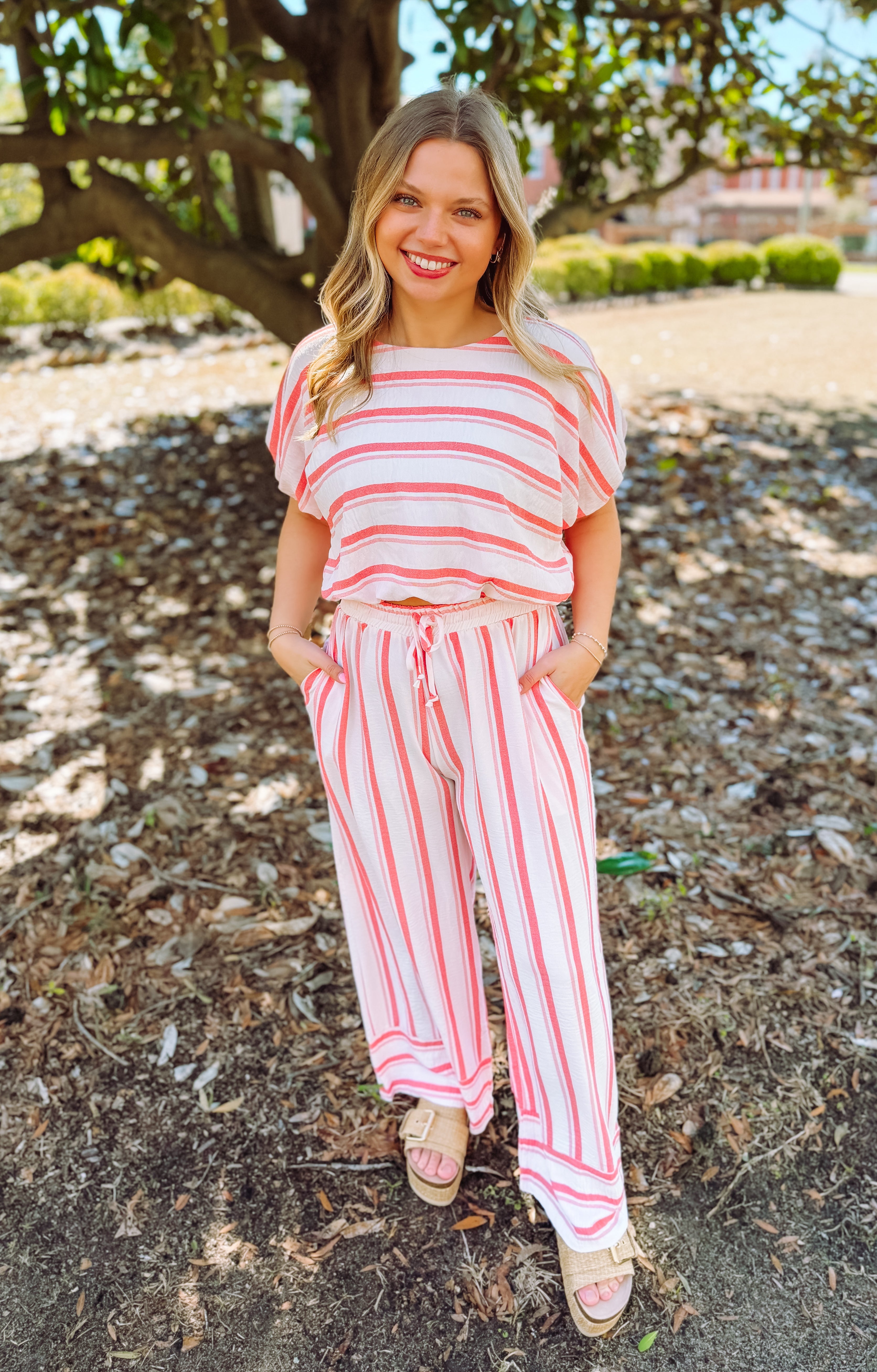 Stripe bubble hem cropped top 