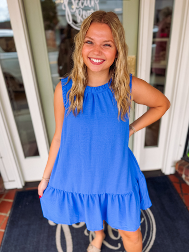 Blue ruffle sleeveless dress