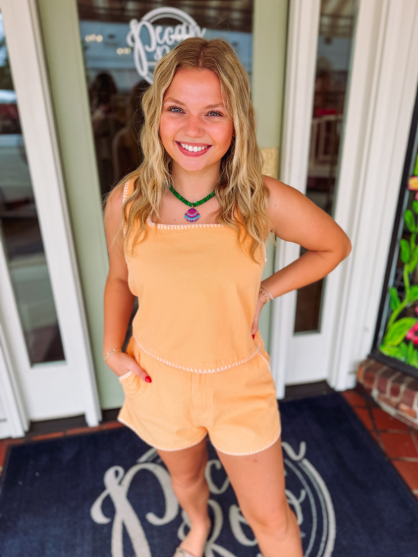 orange denim tank