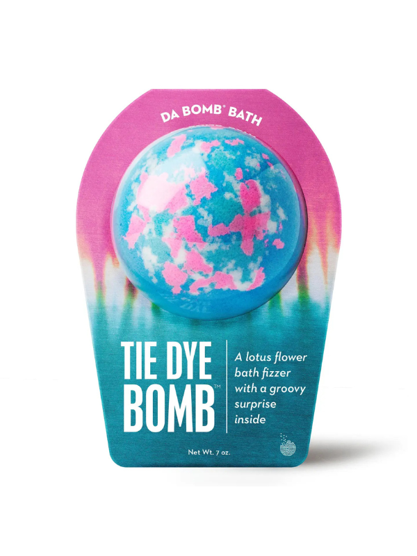 Pink and blue tie dye bath bomb fizzer with surprise inside