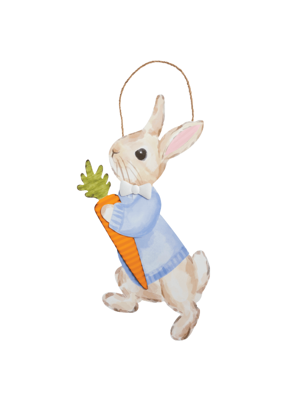 Tin bunny easter carrot decor door hanger 