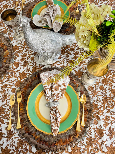 Block print brown floral 20" cloth napkins