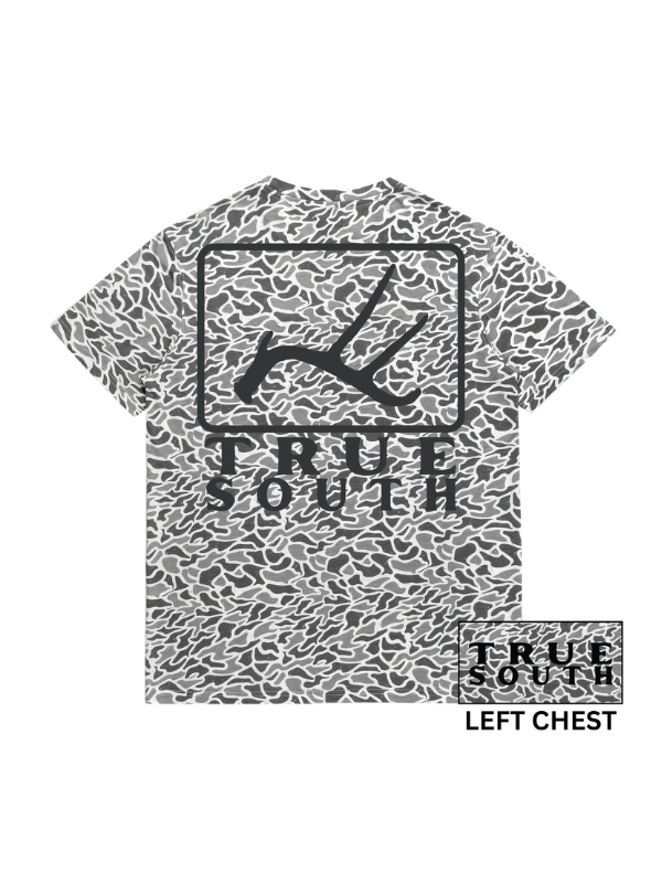True South Antler Tee in White old school camo By Riverbed Threads