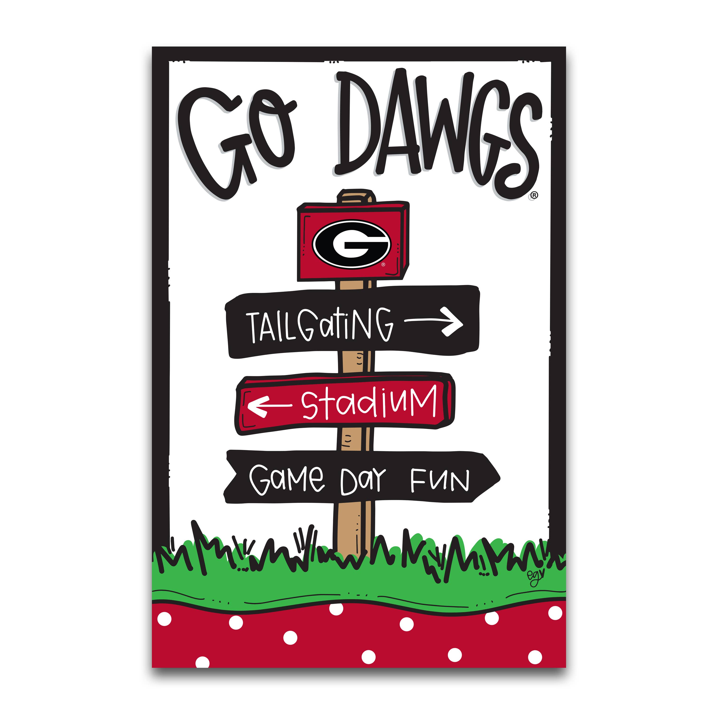 UGA Direction Sign Flag with dots at the bottom 