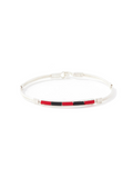 Silver wire beaded bracelet with red and black center beads by Ronaldo, a timeless piece that can be worn for years to come