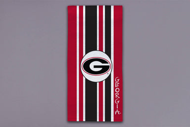 Towel with red, black, and white stripes featuring a logo and 'Georgia' text 