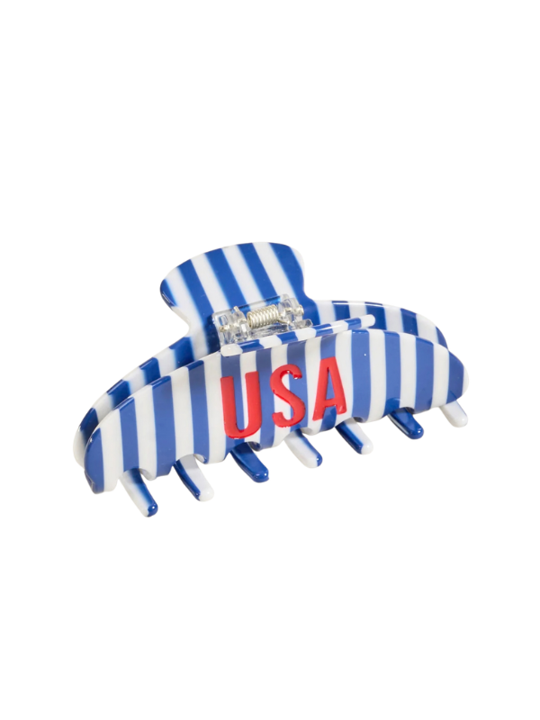 blue and white striped usa hair clip