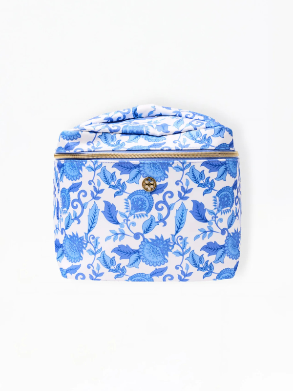 Blue floral-patterned travel case