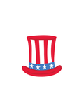 Red, white, and blue top hat with star design on a white background