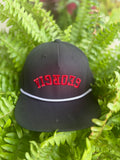 Upside Down Script Georgia Hat with Red Lettering and white rope detail 