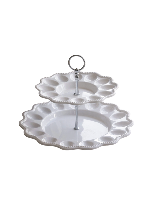 VIDA Alegria Two Tiered Egg Server white luxury melamine chic home decor kitchen serveware