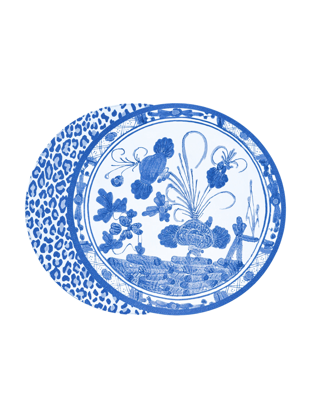printed blue and white reversible placements