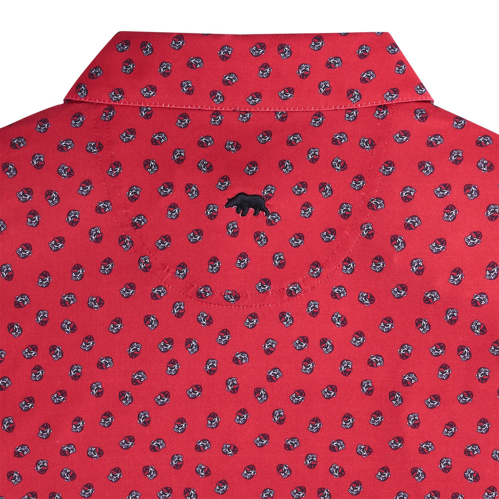 Red shirt with black pattern on a white background