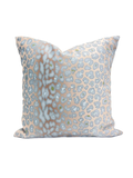 Decorative pillow with a light blue and beige leopard print pattern
