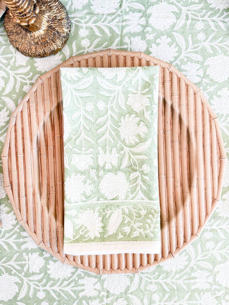 These beautiful green hand block printed on 100% cotton napkins