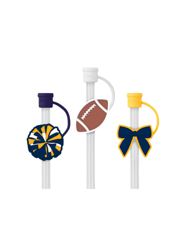 We've Got Spirit Straw Topper Set in Navy + Yellow By Swig