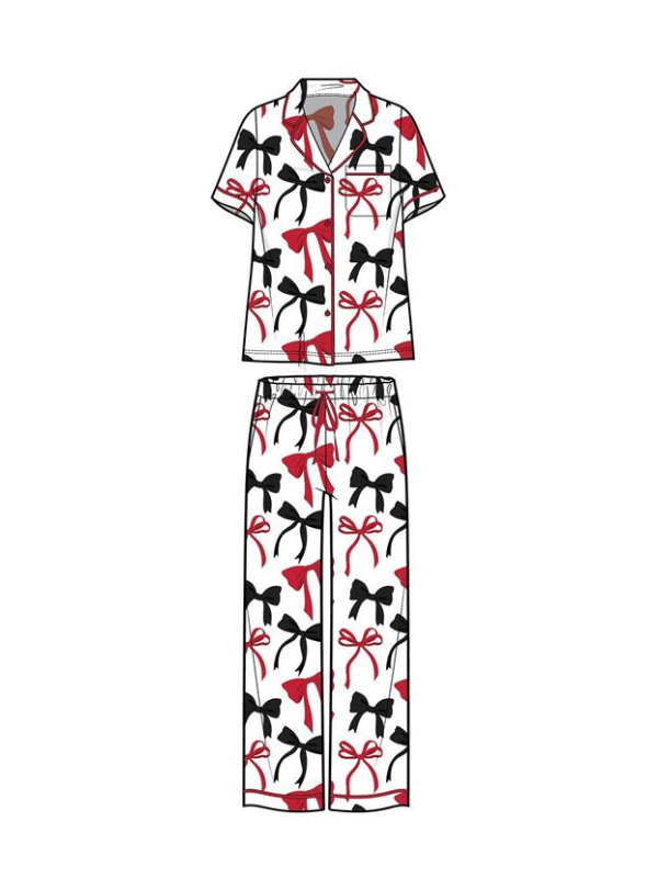Charlotte Bows Pant PJ Set- Red/Black