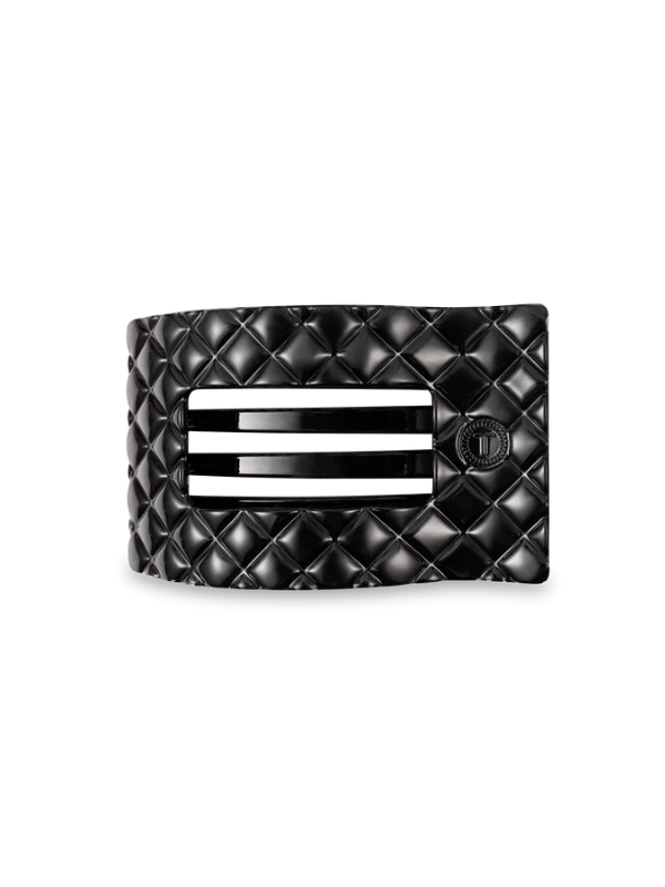 Jet Black Quilted Medium Flat Rectangle Hair Clip