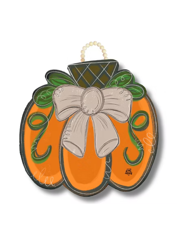 Tan Bow Pumpkin Door Hanger