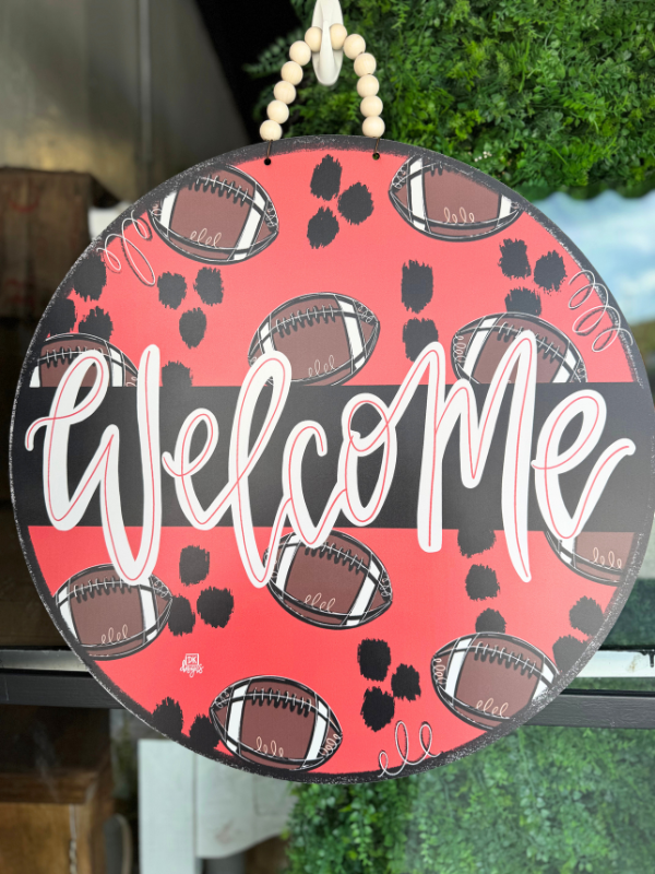 Red and Black Football Welcome Door Hanger