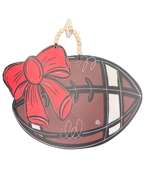 Red Bow Football Door Hanger