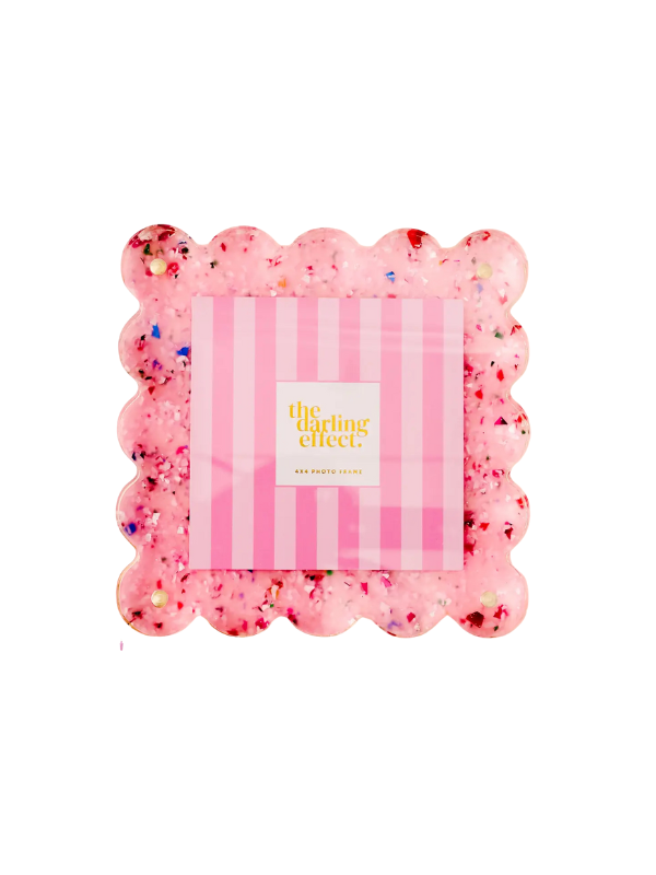 Square Scalloped Acrylic Frame - Confetti Pink