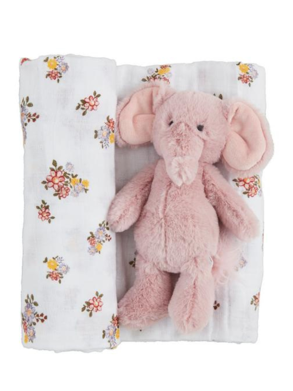 Floral Swaddle And Rattle Set