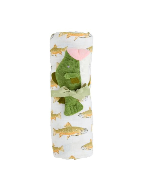 Fish Swaddle And Rattle Set