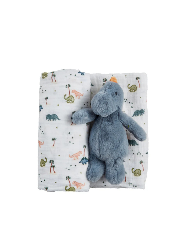 Dino Swaddle & Plush Rattle Set