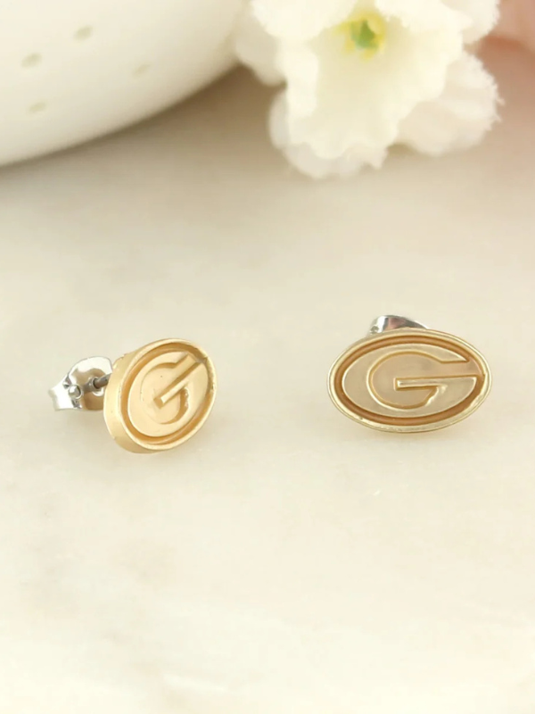 Georgia Matte Gold Logo Stud Earrings