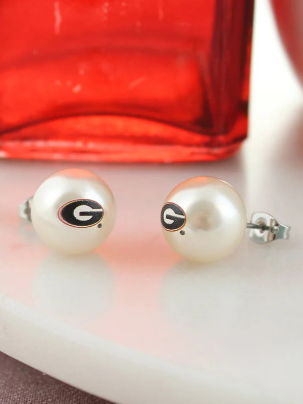 Georgia Logo Pearl Stud Earrings