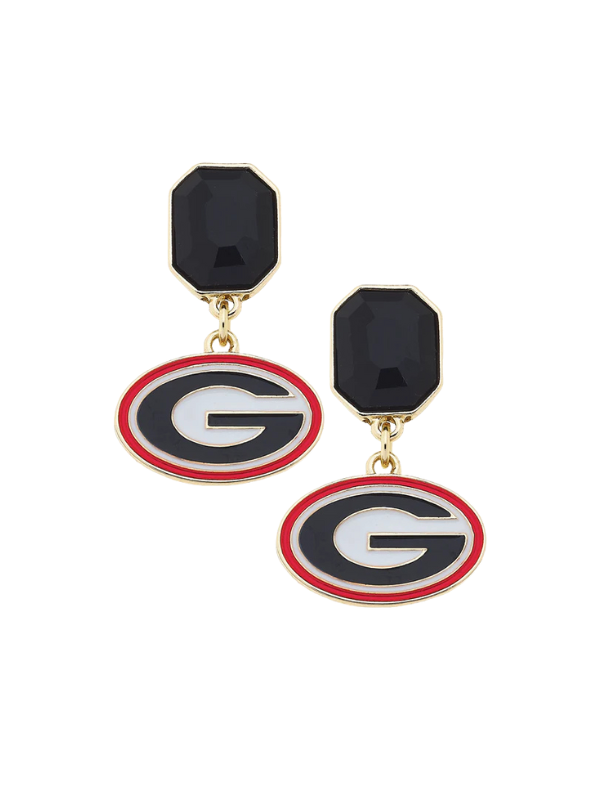 Georgia Bulldogs Rhinestone Enamel Logo Earrings in Shiny Gold