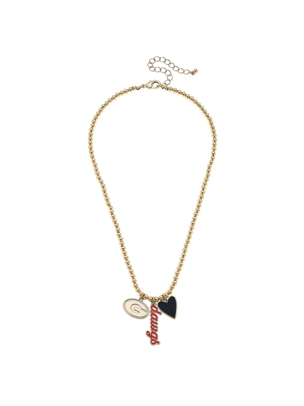 Georgia Bulldogs Ball Bead Charm Necklace in Shiny Gold