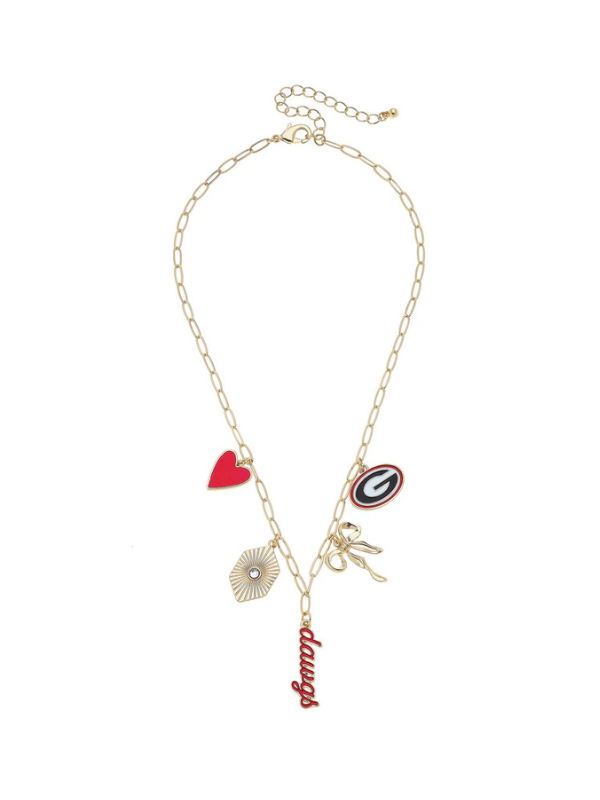Georgia Bulldogs Paper Clip Charm Collector Necklace in Shiny Gold
