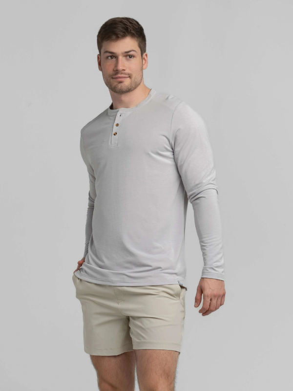 Max Comfort Long Sleeve Henley in Stone By Southern Shirt Co.