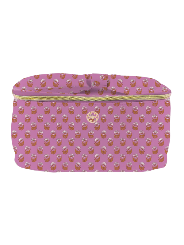 Kiss & Makeup Bag in Pink Floral Block