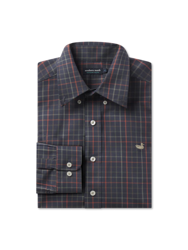 Chateau Windowpane Dress Shirt in Navy/Dark Olive By Southern Marsh