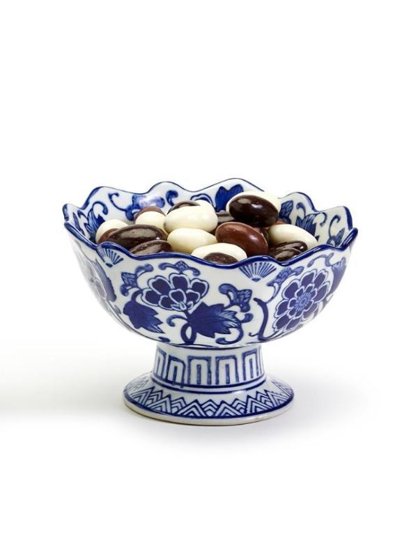 Blue and White Willow Scalloped Edge Footed Bowl